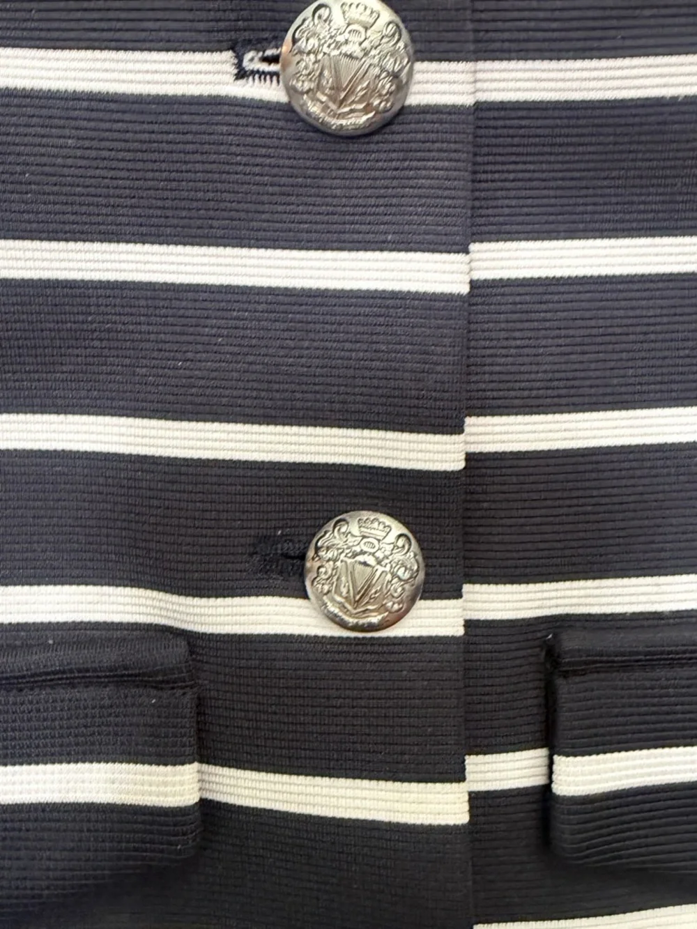 Veronica Beard Navy and White Striped Cropped Jacket with Silver Buttons - Picture 3 of 5